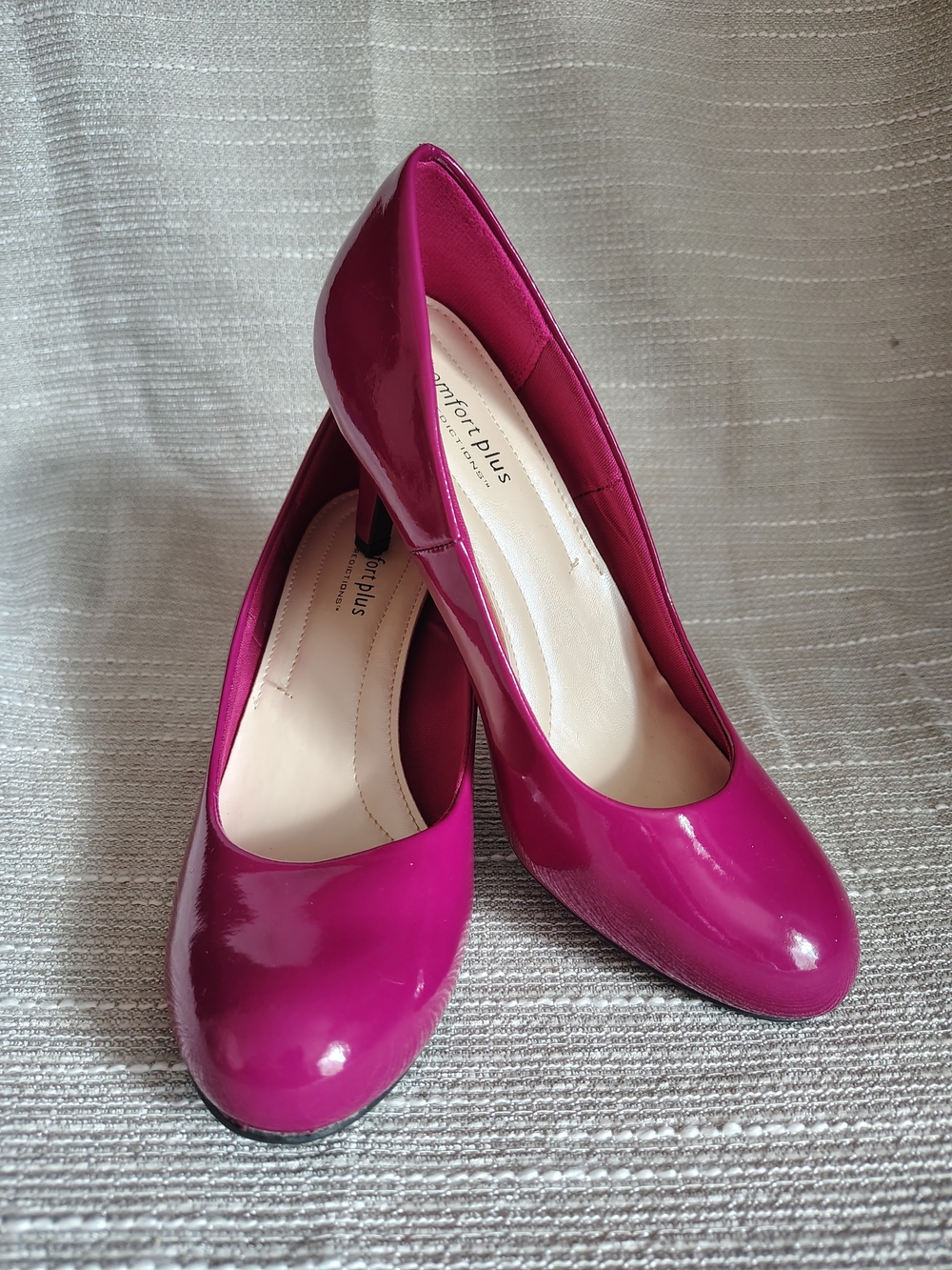 Comfort Plus Hot Berry Pink Patent Pumps Sz 7 Low Heel Comfort Cushion Career